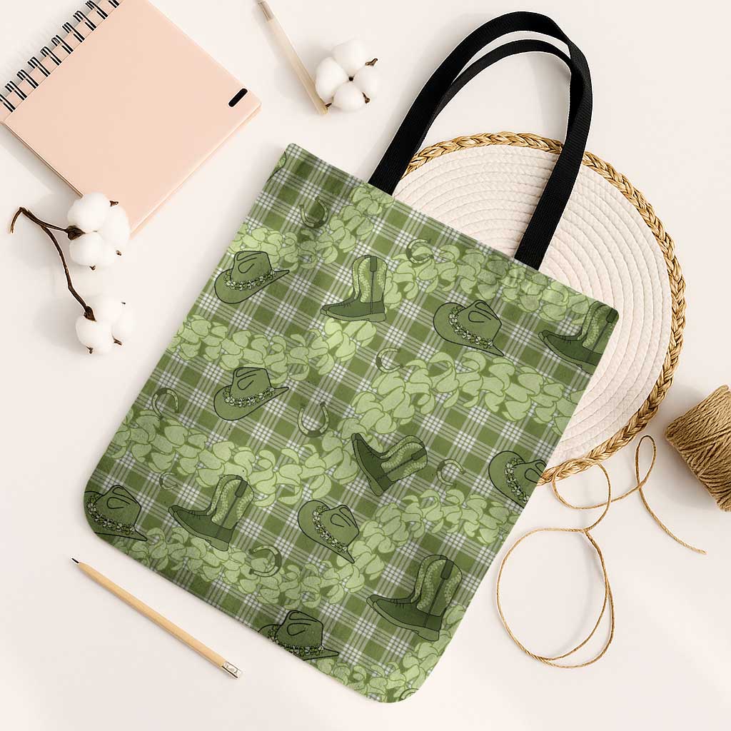 Lime Palaka Hawaii Cowboy Tote Bag Puakenikeni Lei Paniolo Papale Seamless Vibes - Polynesian Pride