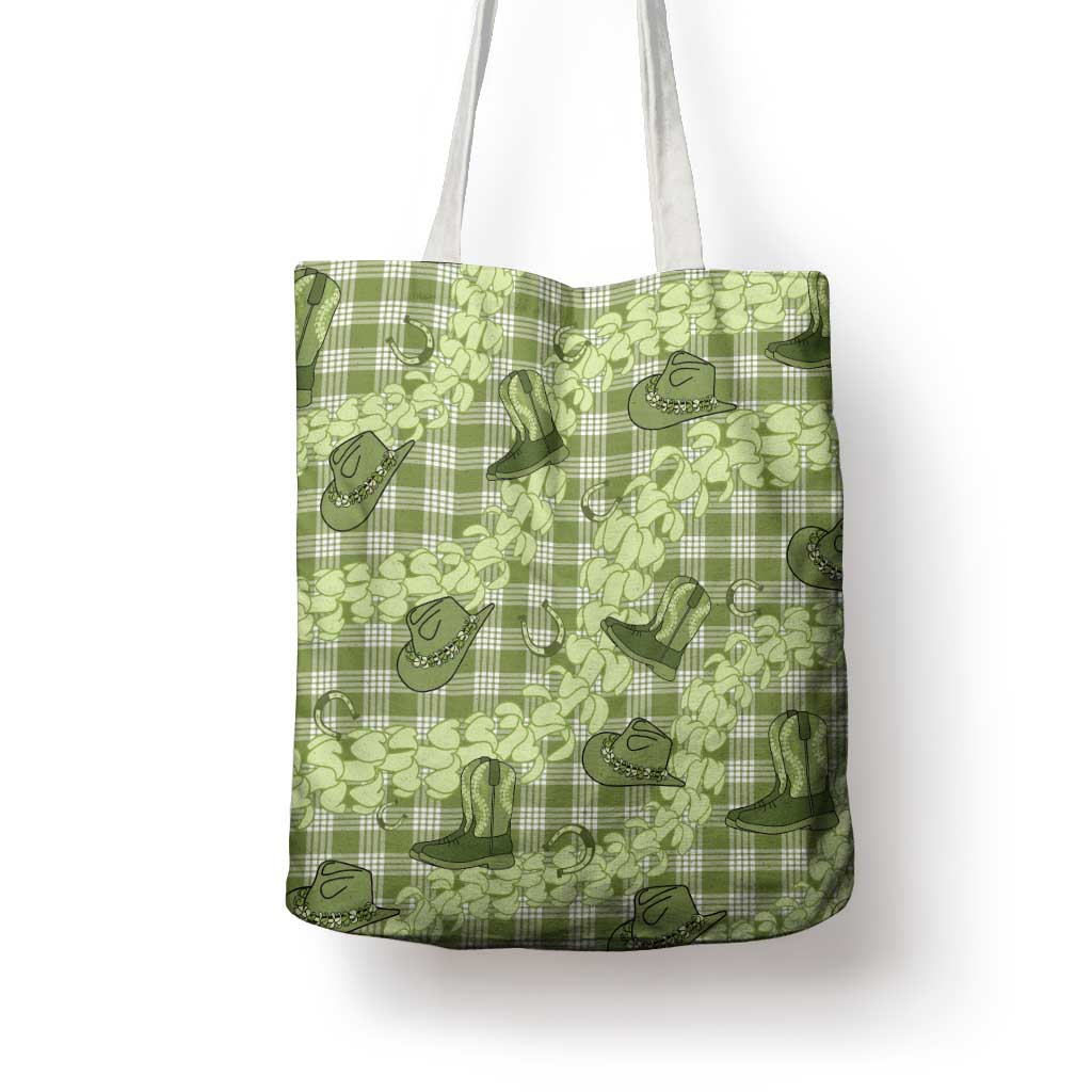 Lime Palaka Hawaii Cowboy Tote Bag Puakenikeni Lei Paniolo Papale Seamless Vibes - Polynesian Pride
