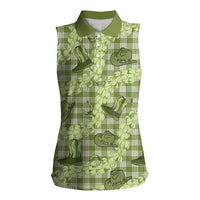 Lime Palaka Hawaii Cowboy Women Sleeveless Polo Shirt Puakenikeni Lei Paniolo Papale Seamless Vibes - Polynesian Pride