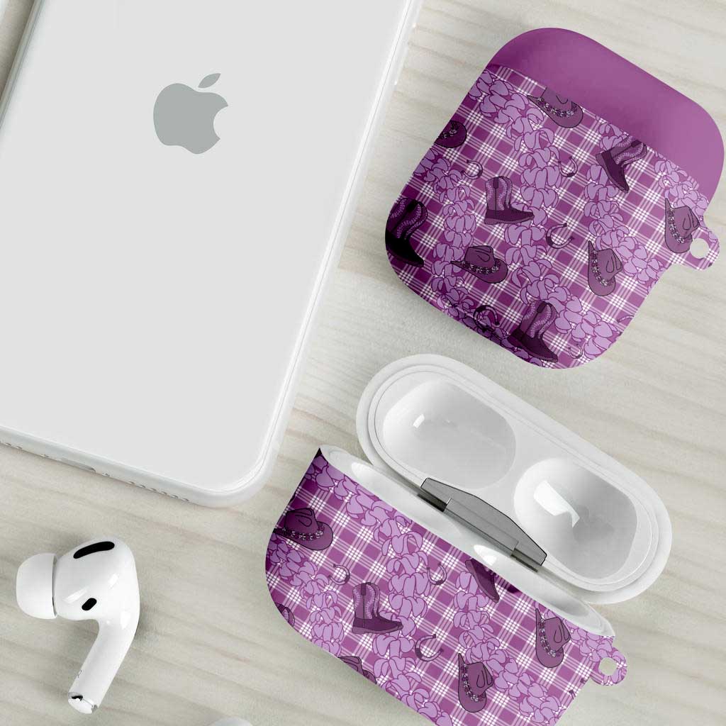 Purple Palaka Hawaii Cowboy AirPods Case Puakenikeni Lei Paniolo Papale Seamless Vibes - Polynesian Pride