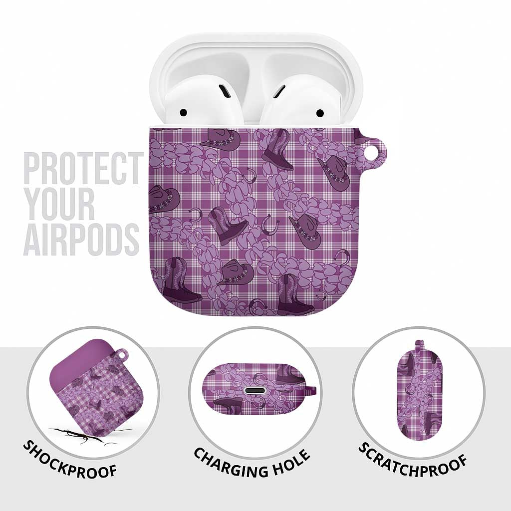 Purple Palaka Hawaii Cowboy AirPods Case Puakenikeni Lei Paniolo Papale Seamless Vibes - Polynesian Pride