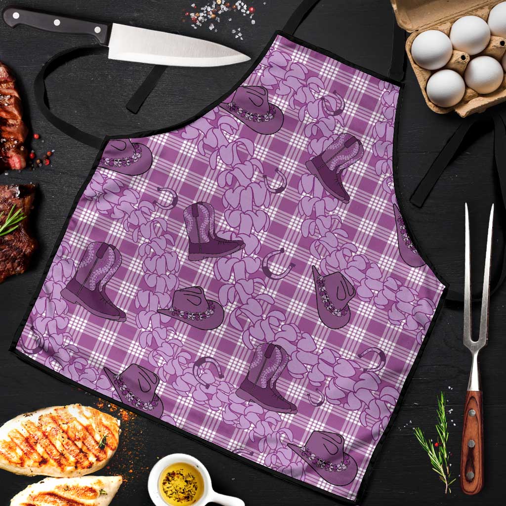 Purple Palaka Hawaii Cowboy Apron Puakenikeni Lei Paniolo Papale Seamless Vibes - Polynesian Pride