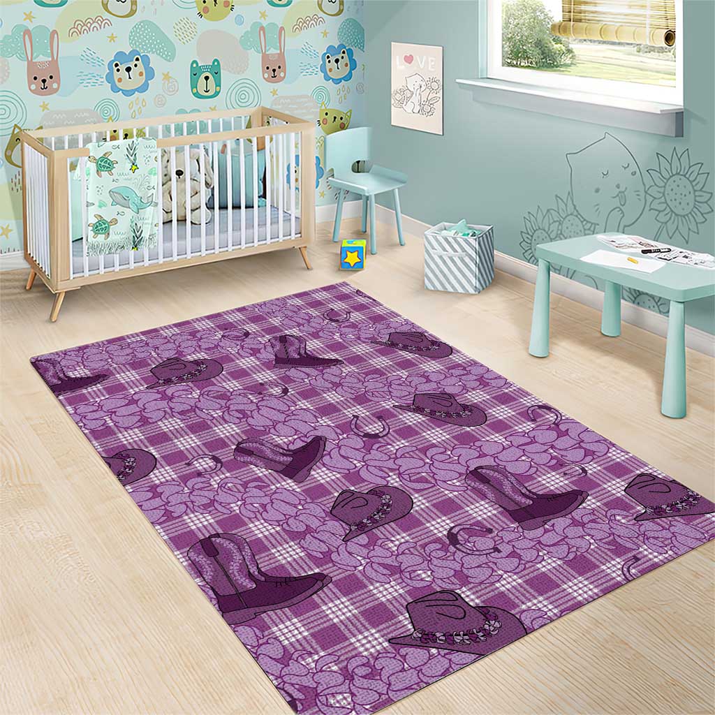 Purple Palaka Hawaii Cowboy Area Rug Puakenikeni Lei Paniolo Papale Seamless Vibes - Polynesian Pride