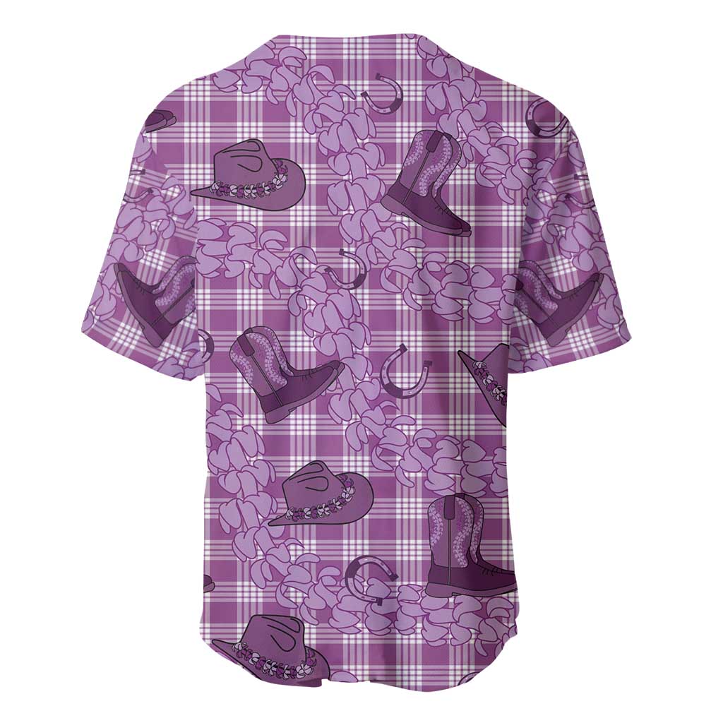 Purple Palaka Hawaii Cowboy Baseball Jersey Puakenikeni Lei Paniolo Papale Seamless Vibes - Polynesian Pride