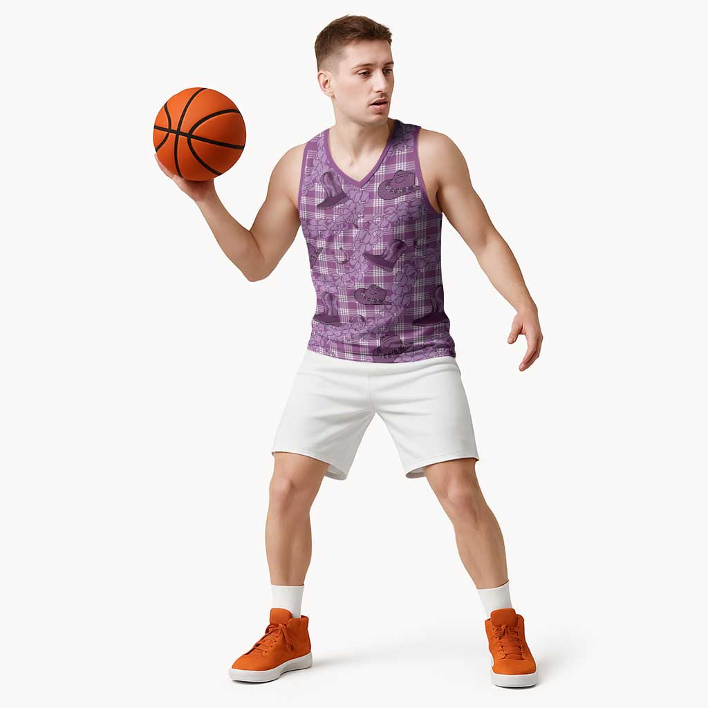 Purple Palaka Hawaii Cowboy Basketball Jersey Puakenikeni Lei Paniolo Papale Seamless Vibes - Polynesian Pride
