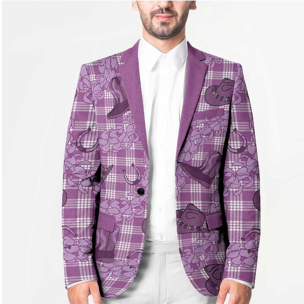 Purple Palaka Hawaii Cowboy Blazer Puakenikeni Lei Paniolo Papale Seamless Vibes - Polynesian Pride