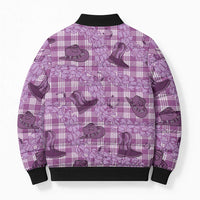 Purple Palaka Hawaii Cowboy Bomber Puffer Jacket Puakenikeni Lei Paniolo Papale Seamless Vibes - Polynesian Pride