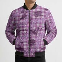 Purple Palaka Hawaii Cowboy Bomber Puffer Jacket Puakenikeni Lei Paniolo Papale Seamless Vibes - Polynesian Pride