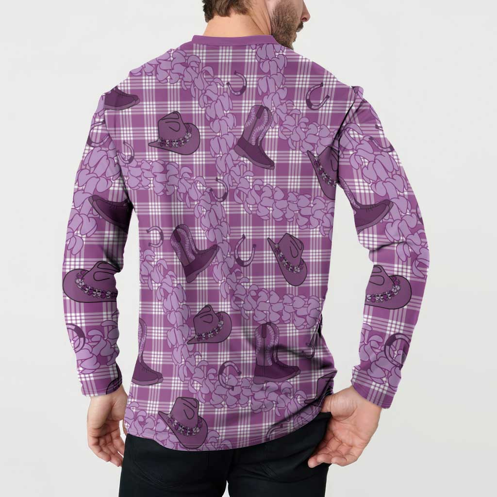 Purple Palaka Hawaii Cowboy Button Sweatshirt Puakenikeni Lei Paniolo Papale Seamless Vibes - Polynesian Pride