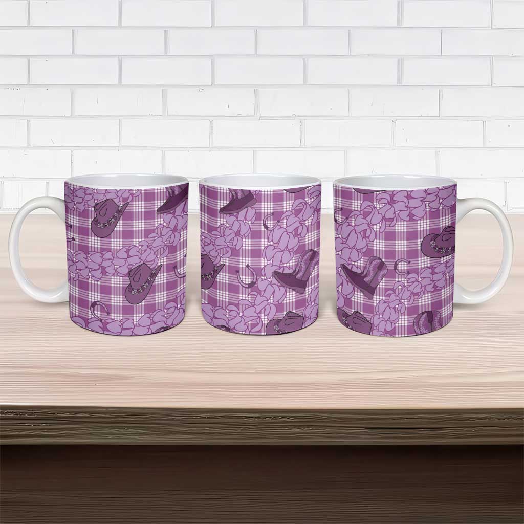 Purple Palaka Hawaii Cowboy Ceramic Mug Puakenikeni Lei Paniolo Papale Seamless Vibes - Polynesian Pride