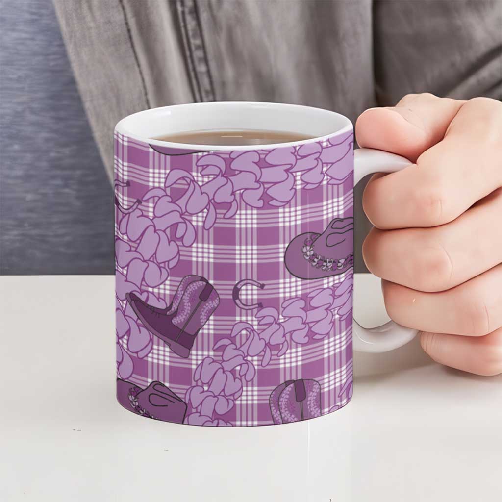 Purple Palaka Hawaii Cowboy Ceramic Mug Puakenikeni Lei Paniolo Papale Seamless Vibes - Polynesian Pride