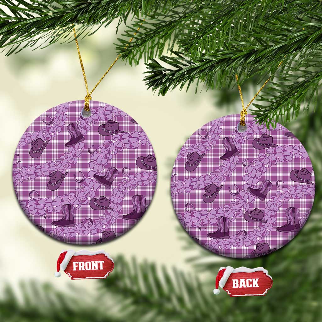 Purple Palaka Hawaii Cowboy Ceramic Ornament Puakenikeni Lei Paniolo Papale Seamless Vibes - Polynesian Pride
