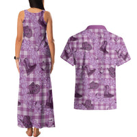 Purple Palaka Hawaii Cowboy Couples Matching Tank Maxi Dress and Hawaiian Shirt Puakenikeni Lei Paniolo Papale Seamless Vibes - Polynesian Pride