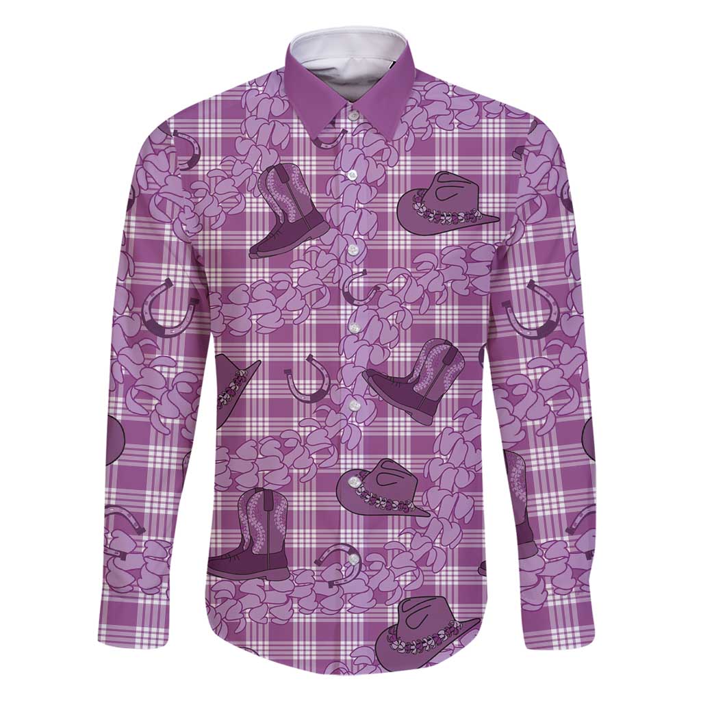 Purple Palaka Hawaii Cowboy Family Matching Mermaid Dress and Hawaiian Shirt Puakenikeni Lei Paniolo Papale Seamless Vibes - Polynesian Pride