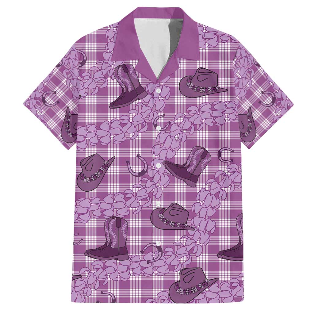 Purple Palaka Hawaii Cowboy Family Matching Off Shoulder Maxi Dress and Hawaiian Shirt Puakenikeni Lei Paniolo Papale Seamless Vibes - Polynesian Pride