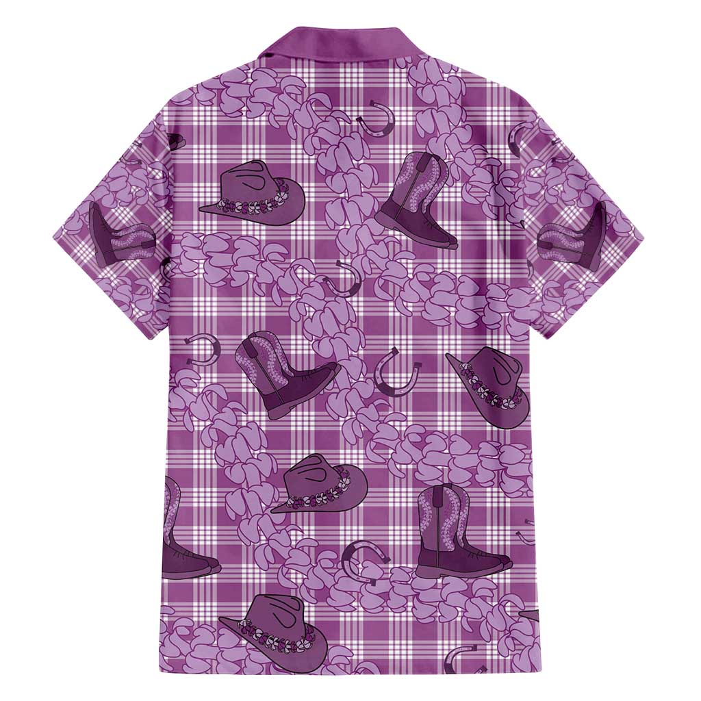 Purple Palaka Hawaii Cowboy Family Matching Off Shoulder Short Dress and Hawaiian Shirt Puakenikeni Lei Paniolo Papale Seamless Vibes - Polynesian Pride