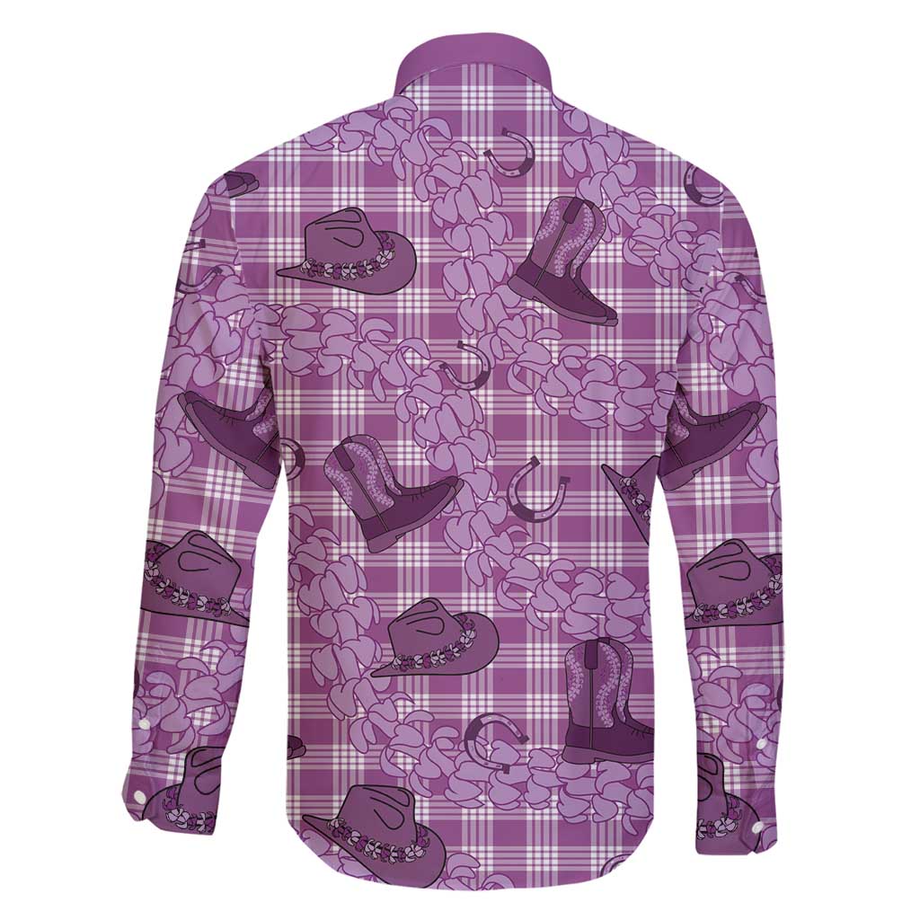 Purple Palaka Hawaii Cowboy Family Matching Off Shoulder Short Dress and Hawaiian Shirt Puakenikeni Lei Paniolo Papale Seamless Vibes - Polynesian Pride