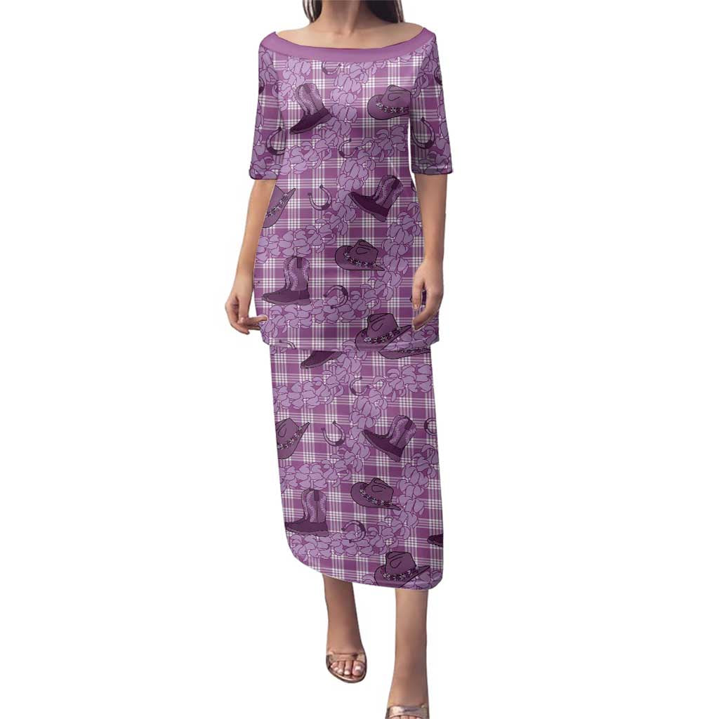 Purple Palaka Hawaii Cowboy Family Matching Puletasi and Hawaiian Shirt Puakenikeni Lei Paniolo Papale Seamless Vibes - Polynesian Pride