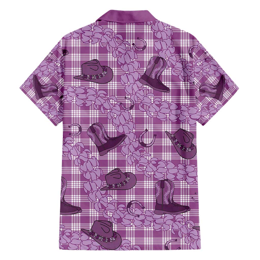 Purple Palaka Hawaii Cowboy Family Matching Short Sleeve Bodycon Dress and Hawaiian Shirt Puakenikeni Lei Paniolo Papale Seamless Vibes - Polynesian Pride