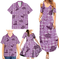 Purple Palaka Hawaii Cowboy Family Matching Summer Maxi Dress and Hawaiian Shirt Puakenikeni Lei Paniolo Papale Seamless Vibes - Polynesian Pride