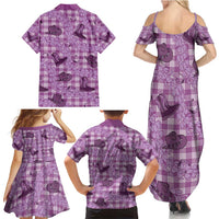 Purple Palaka Hawaii Cowboy Family Matching Summer Maxi Dress and Hawaiian Shirt Puakenikeni Lei Paniolo Papale Seamless Vibes - Polynesian Pride