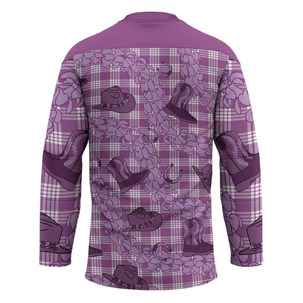 Purple Palaka Hawaii Cowboy Hockey Jersey Puakenikeni Lei Paniolo Papale Seamless Vibes - Polynesian Pride