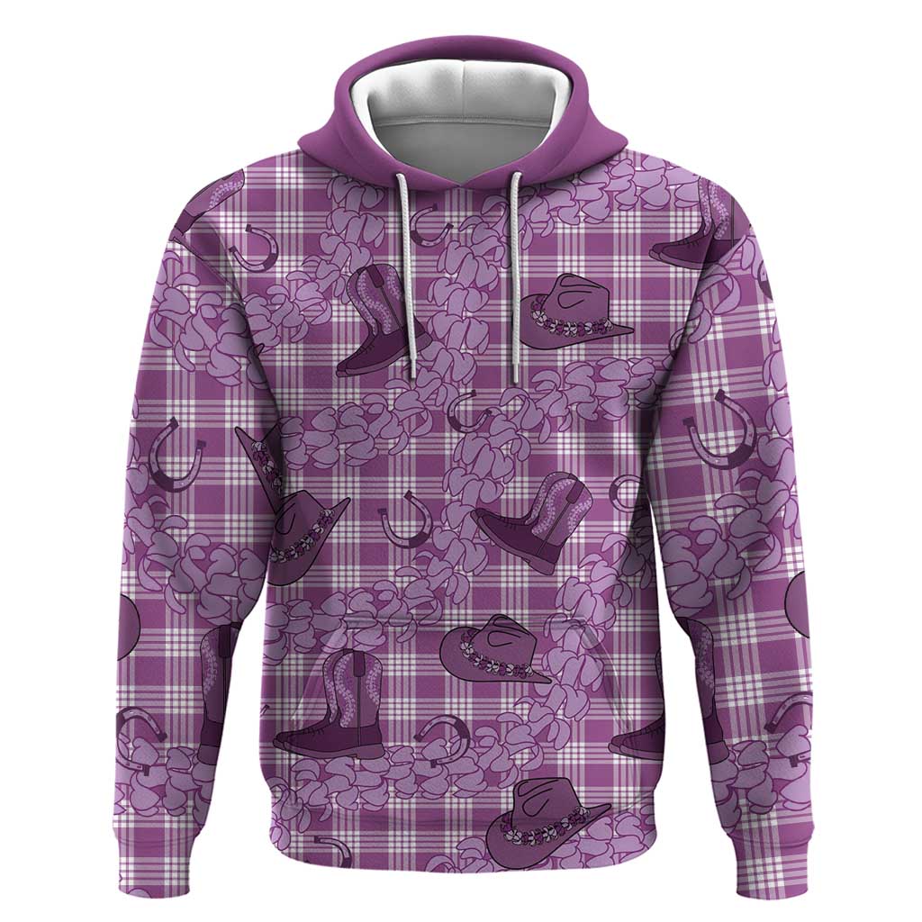 Purple Palaka Hawaii Cowboy Hoodie Puakenikeni Lei Paniolo Papale Seamless Vibes - Polynesian Pride
