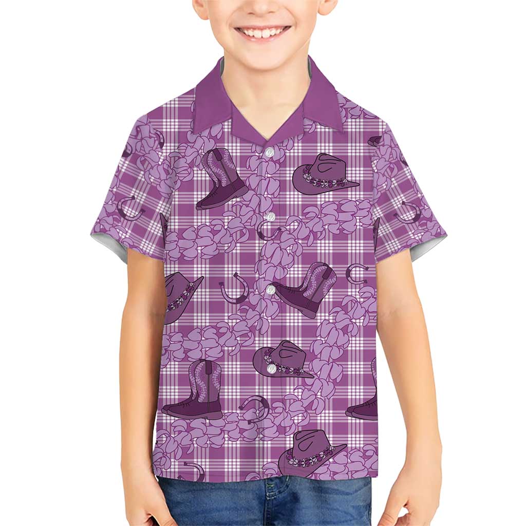 Purple Palaka Hawaii Cowboy Kid Hawaiian Shirt Puakenikeni Lei Paniolo Papale Seamless Vibes - Polynesian Pride