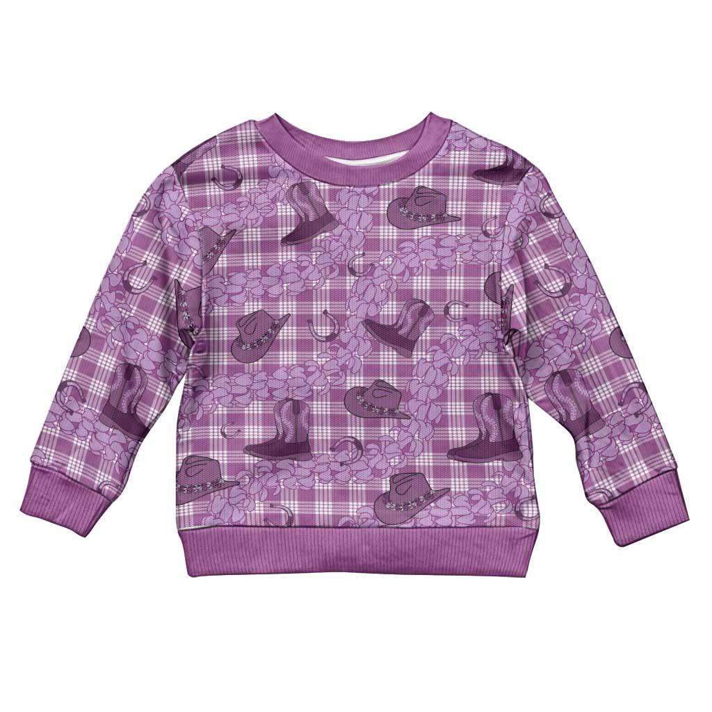 Purple Palaka Hawaii Cowboy Kid Ugly Christmas Sweater Puakenikeni Lei Paniolo Papale Seamless Vibes - Polynesian Pride