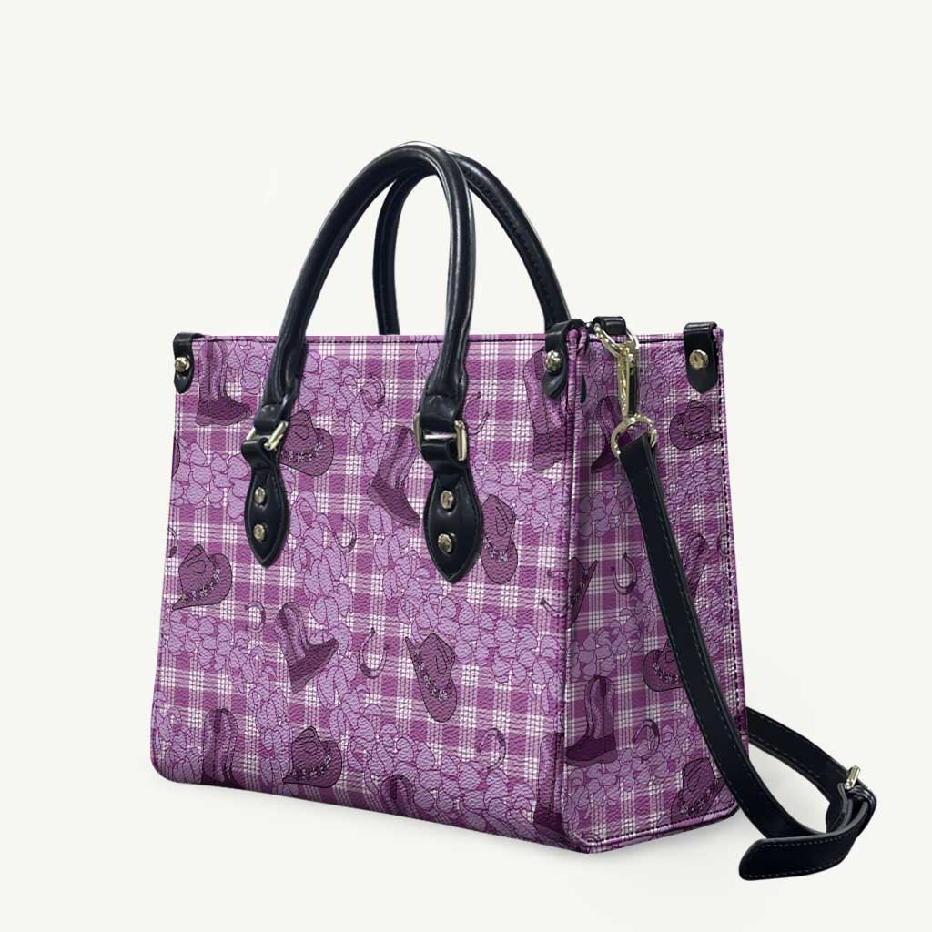 Purple Palaka Hawaii Cowboy Leather Bag Puakenikeni Lei Paniolo Papale Seamless Vibes - Polynesian Pride