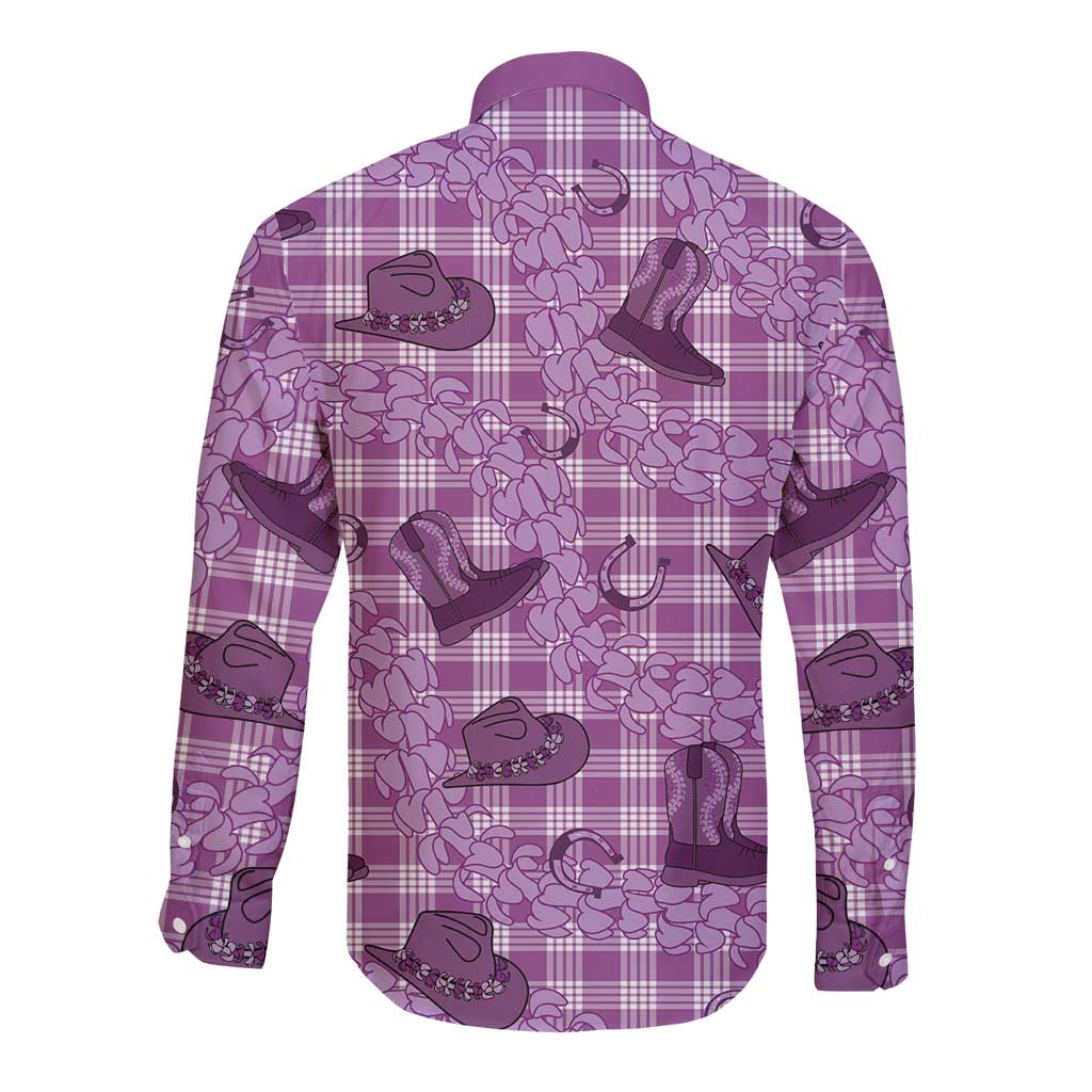 Purple Palaka Hawaii Cowboy Long Sleeve Button Shirt Puakenikeni Lei Paniolo Papale Seamless Vibes - Polynesian Pride