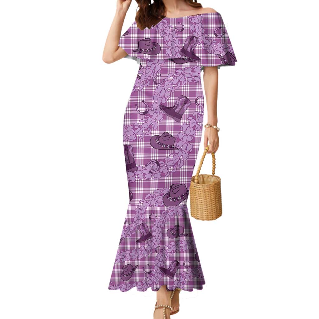 Purple Palaka Hawaii Cowboy Mermaid Dress Puakenikeni Lei Paniolo Papale Seamless Vibes - Polynesian Pride