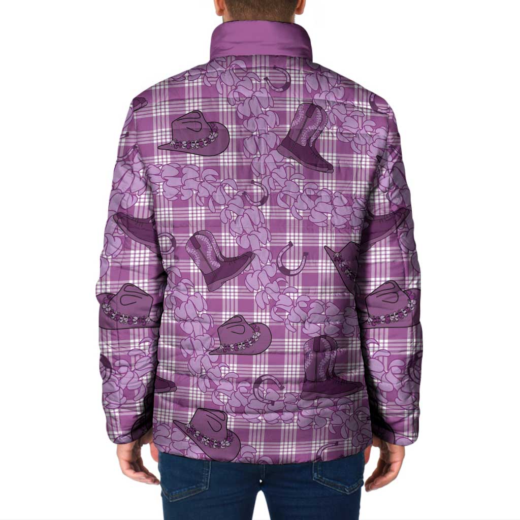 Purple Palaka Hawaii Cowboy Padded Jacket Puakenikeni Lei Paniolo Papale Seamless Vibes - Polynesian Pride