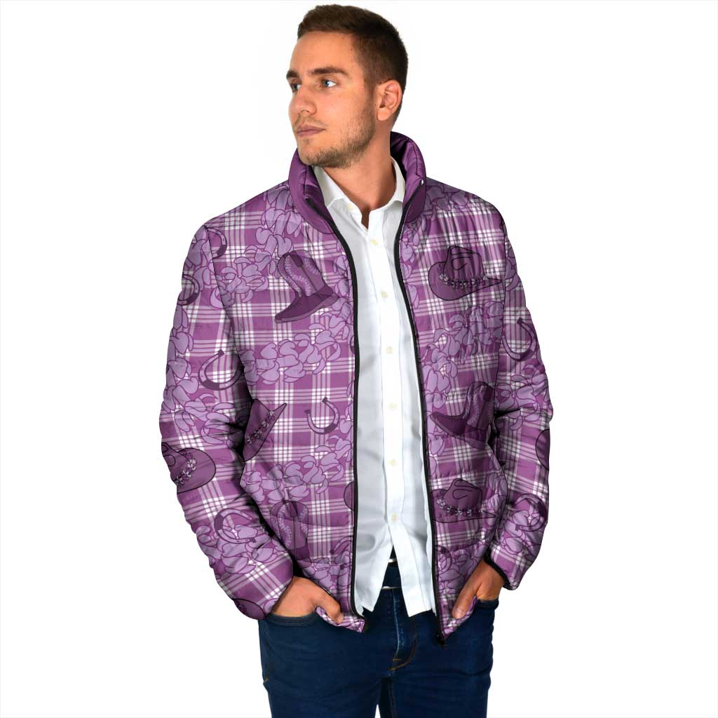 Purple Palaka Hawaii Cowboy Padded Jacket Puakenikeni Lei Paniolo Papale Seamless Vibes - Polynesian Pride