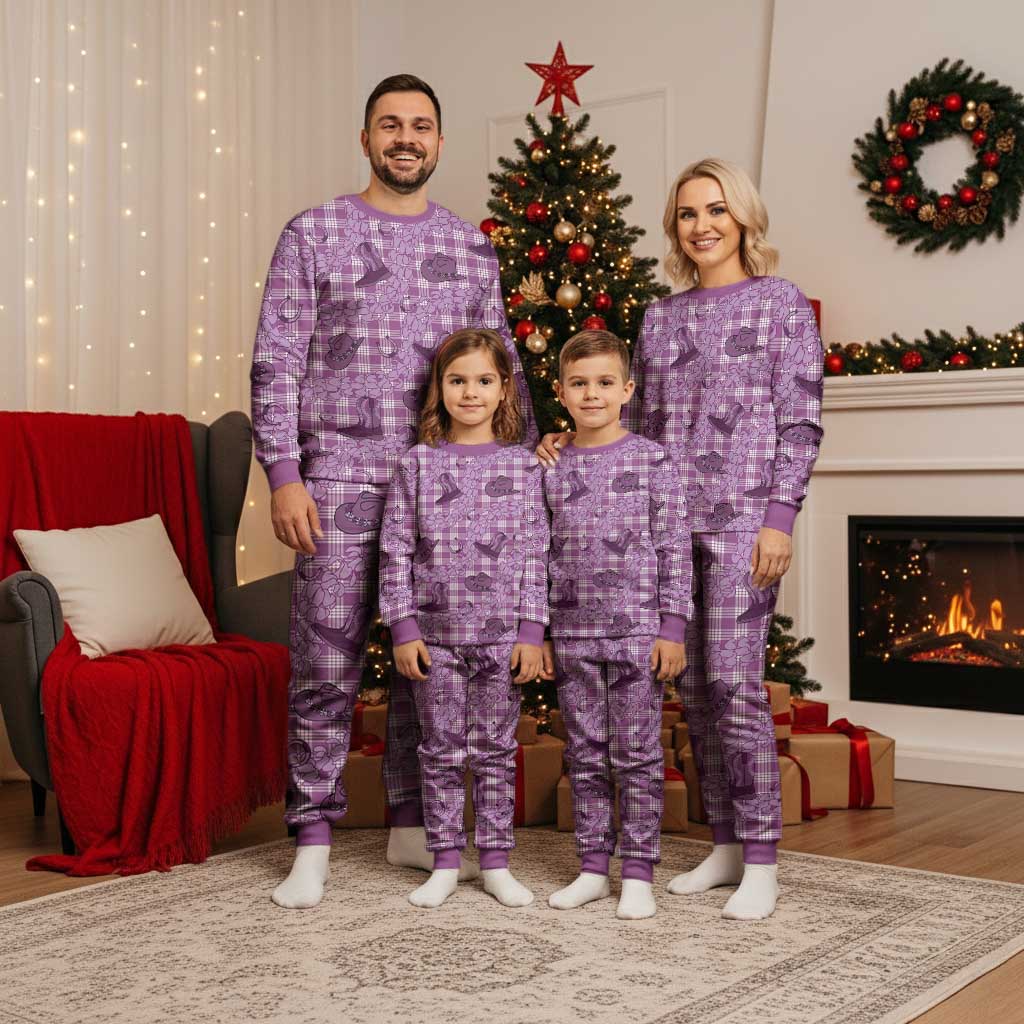 Purple Palaka Hawaii Cowboy Christmas Pajama Set Puakenikeni Lei Paniolo Papale Seamless Vibes - Polynesian Pride