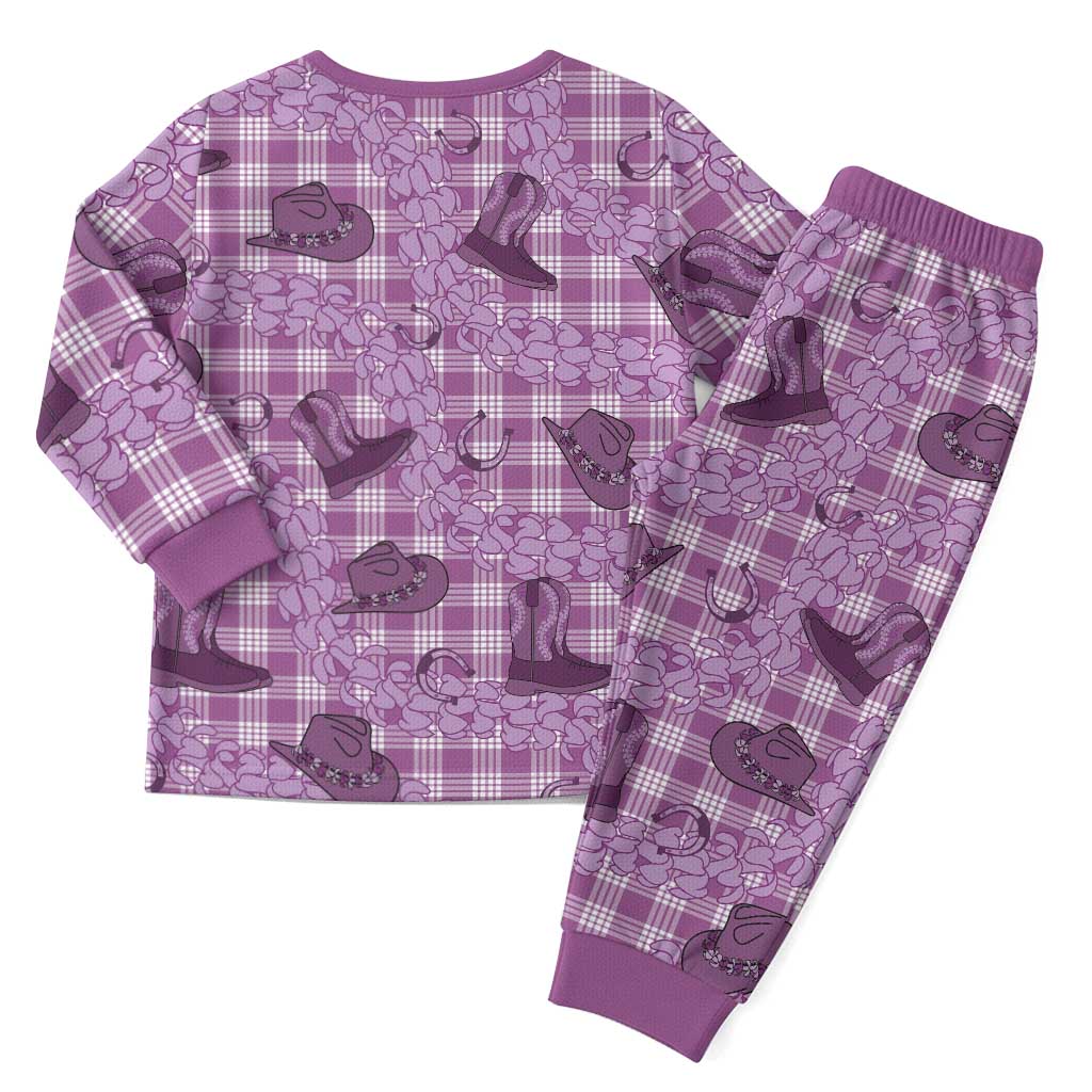 Purple Palaka Hawaii Cowboy Christmas Pajama Set Puakenikeni Lei Paniolo Papale Seamless Vibes - Polynesian Pride