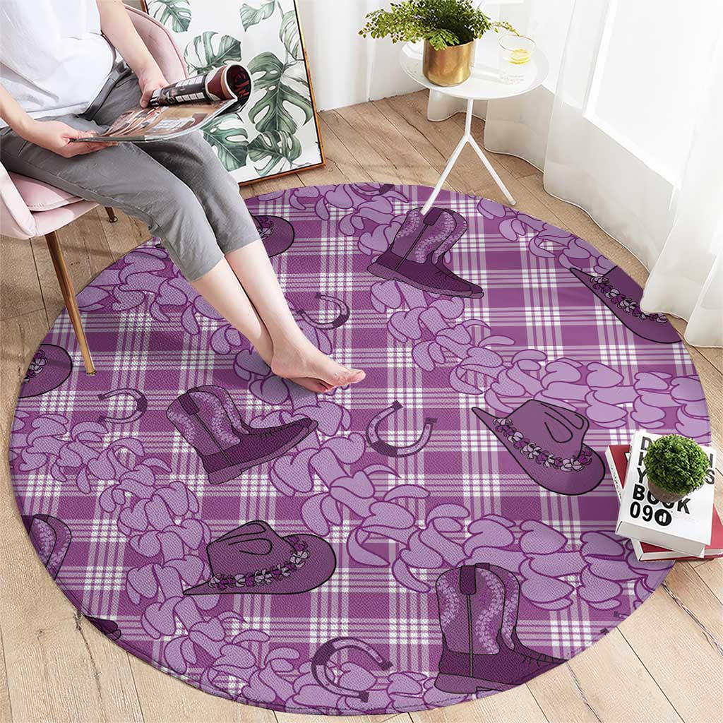 Purple Palaka Hawaii Cowboy Round Carpet Puakenikeni Lei Paniolo Papale Seamless Vibes - Polynesian Pride