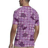 Purple Palaka Hawaii Cowboy Rugby Jersey Puakenikeni Lei Paniolo Papale Seamless Vibes - Polynesian Pride