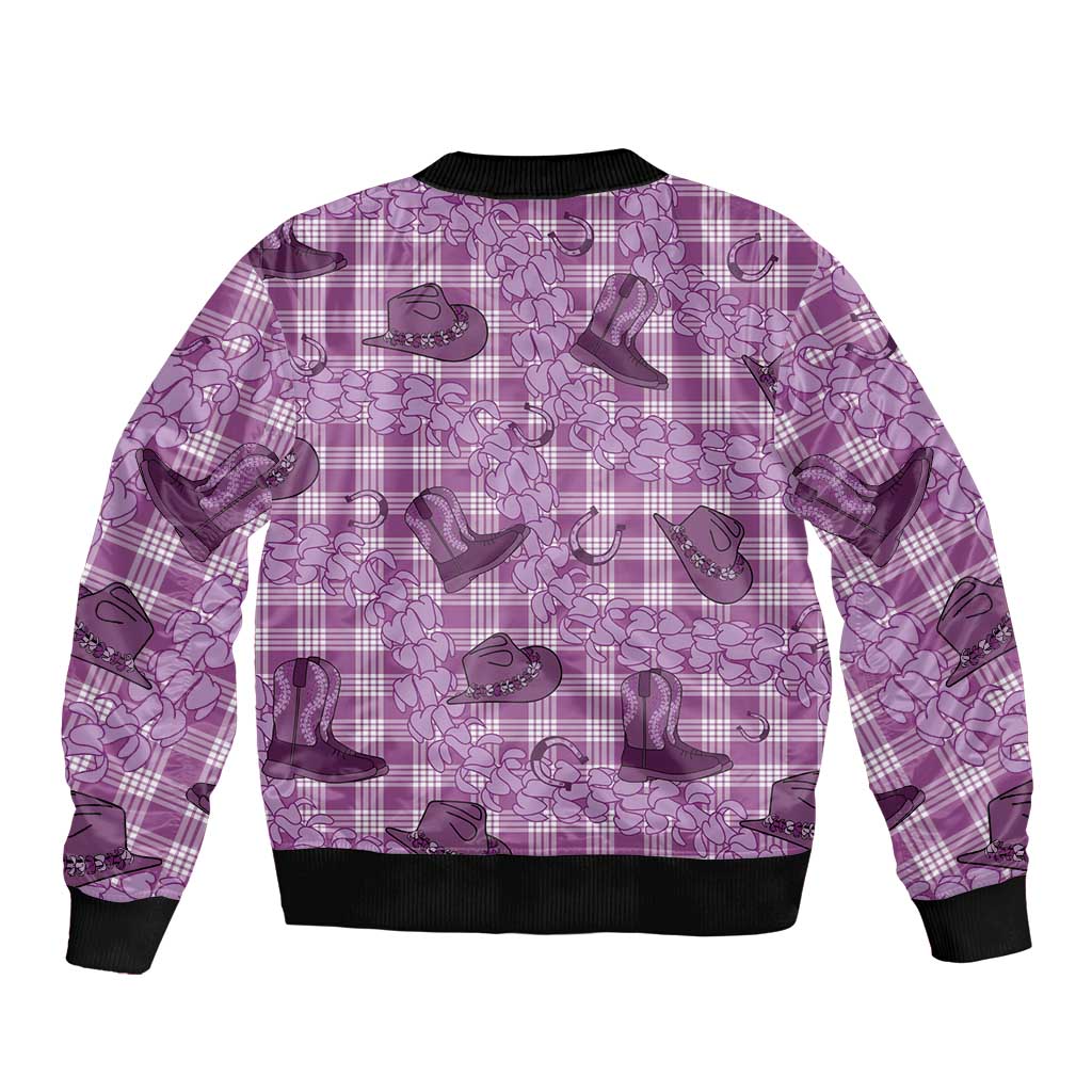 Purple Palaka Hawaii Cowboy Sleeve Zip Bomber Jacket Puakenikeni Lei Paniolo Papale Seamless Vibes - Polynesian Pride