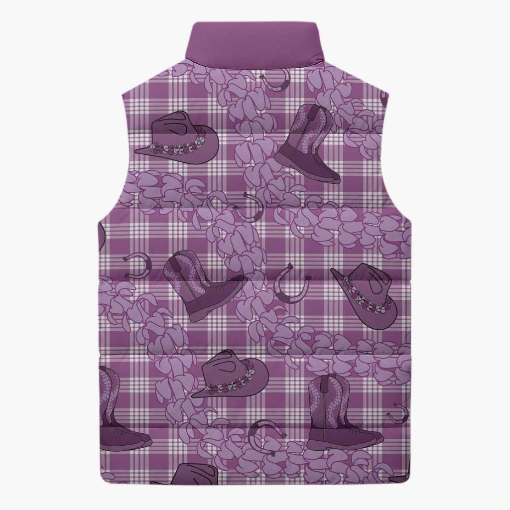 Purple Palaka Hawaii Cowboy Sleeveless Puffer Jacket Puakenikeni Lei Paniolo Papale Seamless Vibes - Polynesian Pride