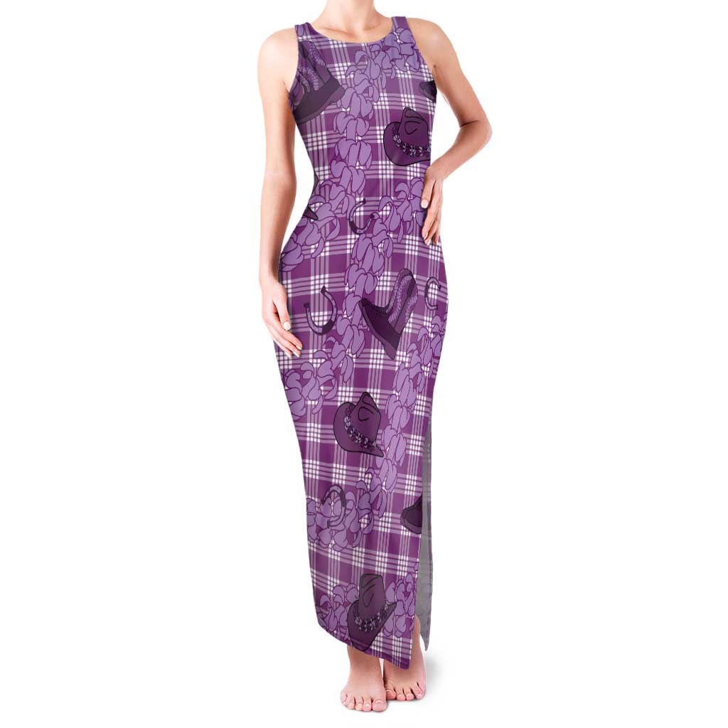 Purple Palaka Hawaii Cowboy Tank Maxi Dress Puakenikeni Lei Paniolo Papale Seamless Vibes - Polynesian Pride