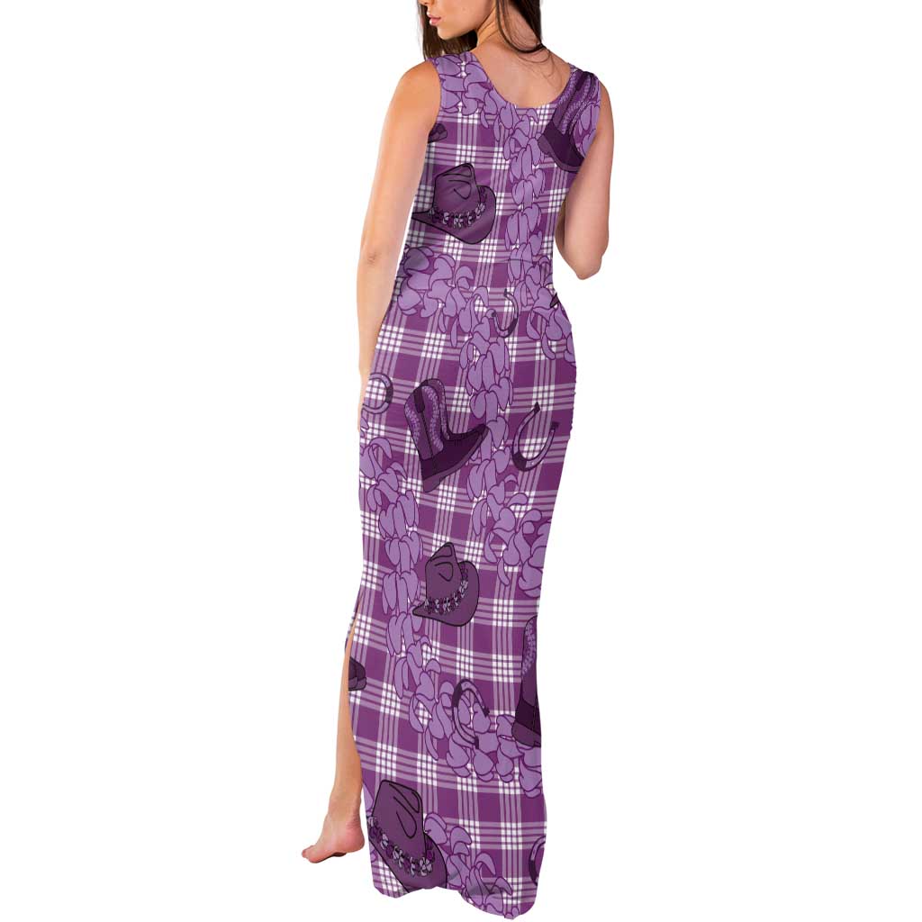 Purple Palaka Hawaii Cowboy Tank Maxi Dress Puakenikeni Lei Paniolo Papale Seamless Vibes - Polynesian Pride