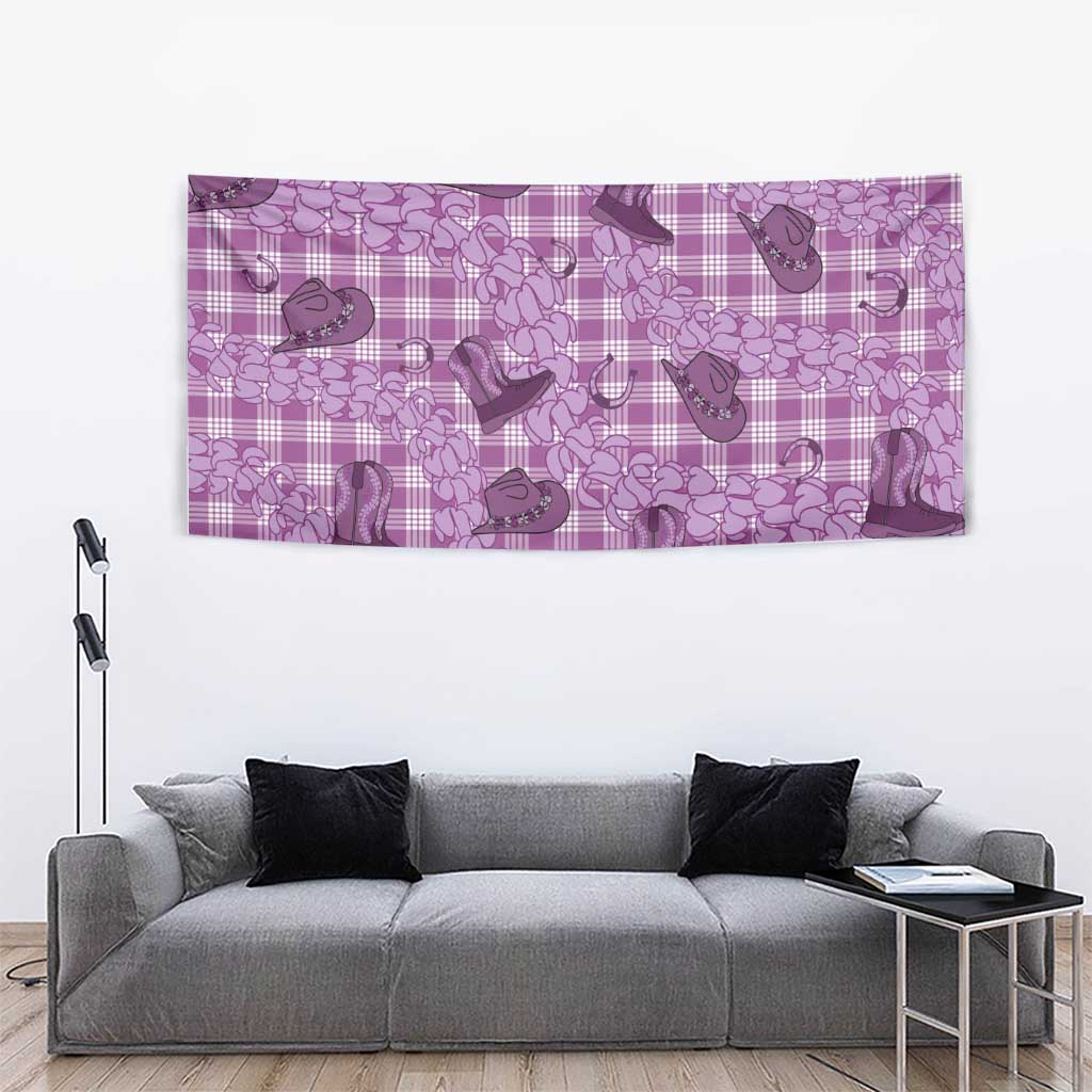 Purple Palaka Hawaii Cowboy Tapestry Puakenikeni Lei Paniolo Papale Seamless Vibes - Polynesian Pride