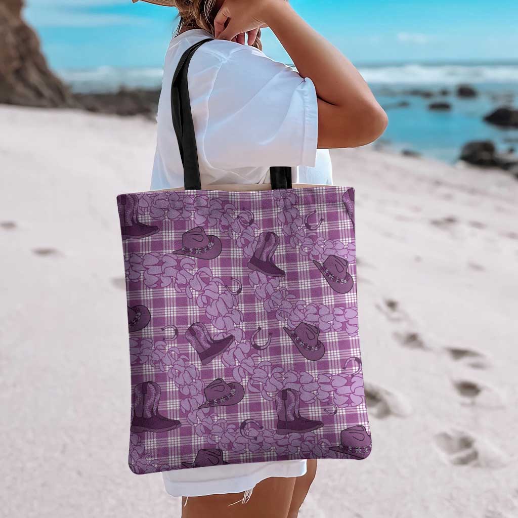 Purple Palaka Hawaii Cowboy Tote Bag Puakenikeni Lei Paniolo Papale Seamless Vibes - Polynesian Pride