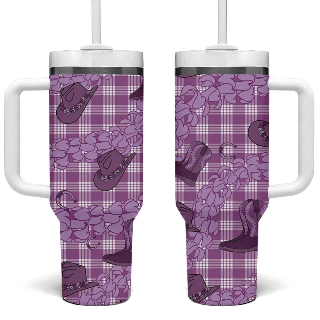 Purple Palaka Hawaii Cowboy Tumbler With Handle Puakenikeni Lei Paniolo Papale Seamless Vibes - Polynesian Pride