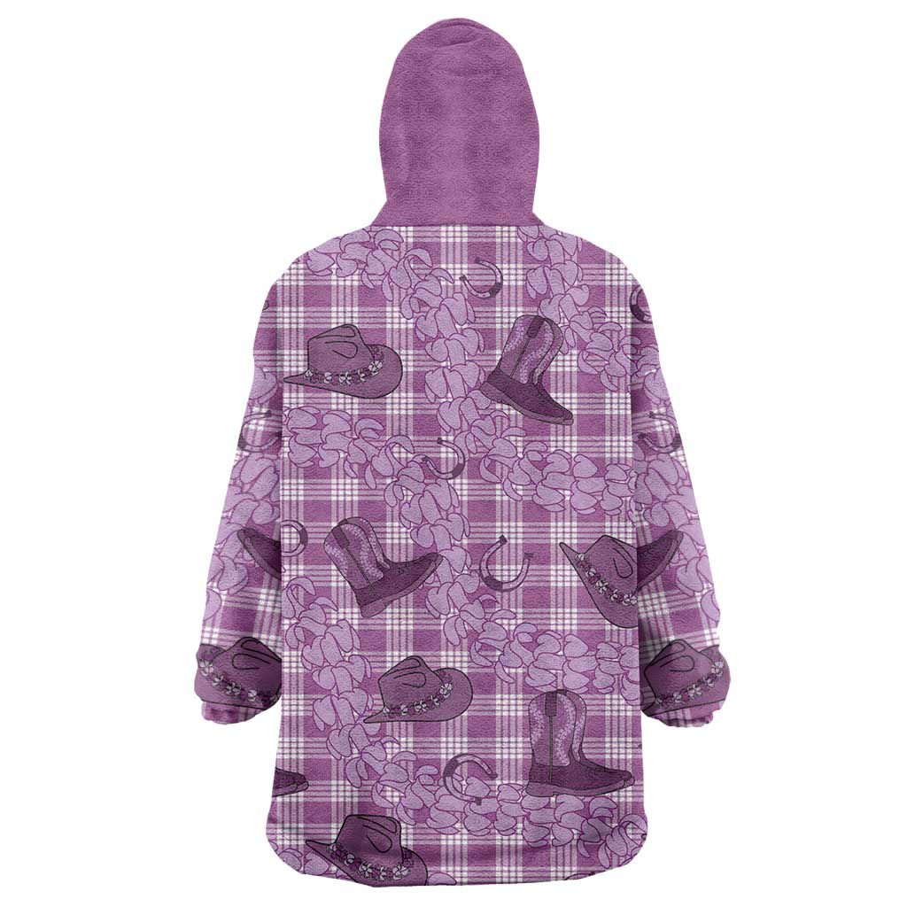 Purple Palaka Hawaii Cowboy Wearable Blanket Hoodie Puakenikeni Lei Paniolo Papale Seamless Vibes - Polynesian Pride