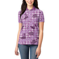 Purple Palaka Hawaii Cowboy Women Polo Shirt Puakenikeni Lei Paniolo Papale Seamless Vibes - Polynesian Pride