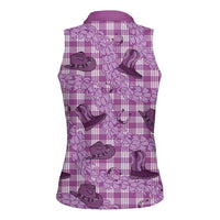 Purple Palaka Hawaii Cowboy Women Sleeveless Polo Shirt Puakenikeni Lei Paniolo Papale Seamless Vibes - Polynesian Pride