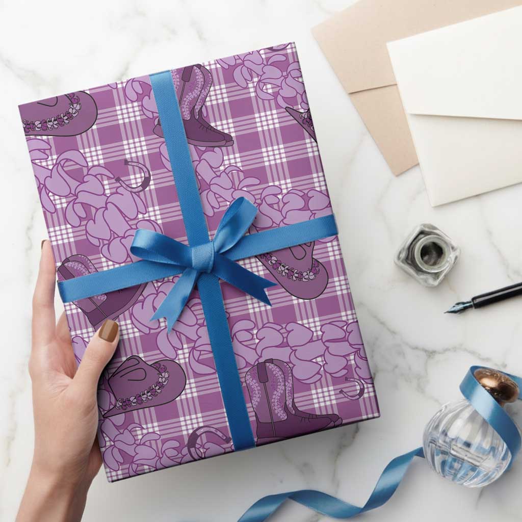 Purple Palaka Hawaii Cowboy Wrapping Paper Puakenikeni Lei Paniolo Papale Seamless Vibes - Polynesian Pride