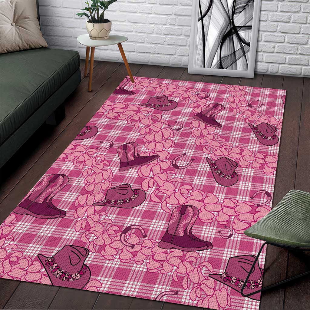 Pink Palaka Hawaii Cowboy Area Rug Puakenikeni Lei Paniolo Papale Seamless Vibes - Polynesian Pride